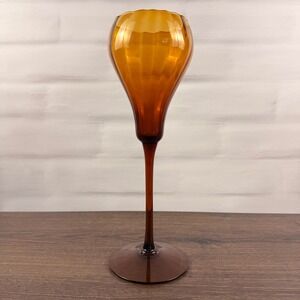 Empoli Amber Optic Glass Tall Stemmed Vase Italian MCM